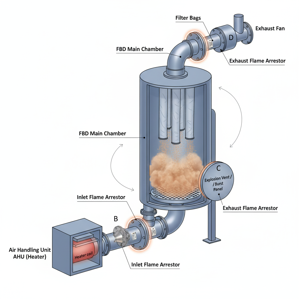 Ventil’s Flame Arrestor working principle in Fluid Bed Dryer